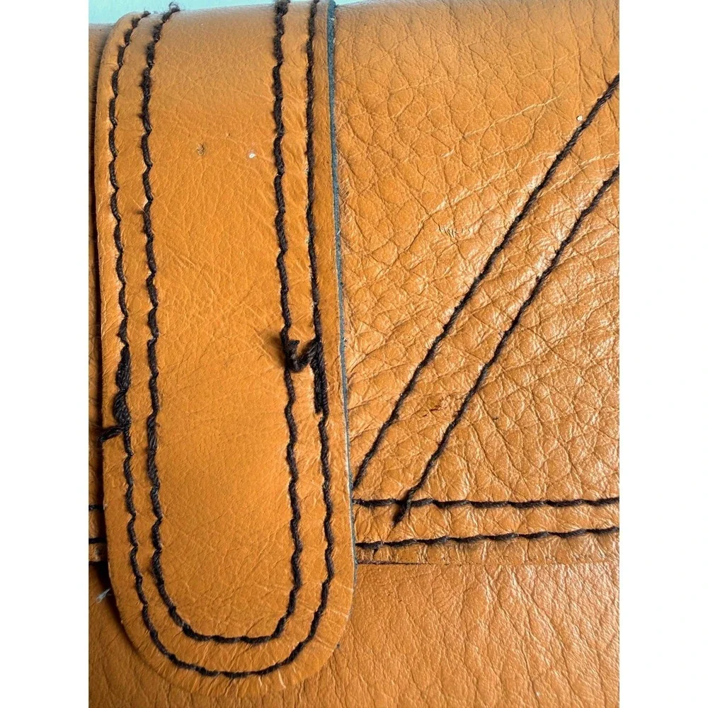 Vintage 70s Tan Genuine Leather Wallet Clutch Boho Western Pebble‎ Grain Tan